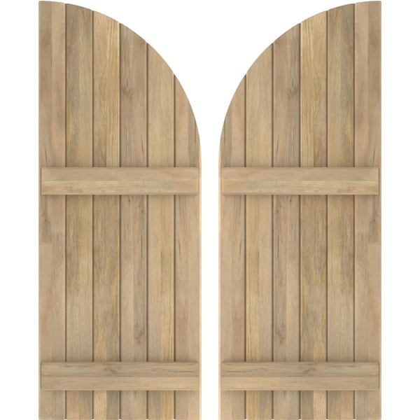 Ekena Millwork Americraft 6-Board (2 Batten) Wood Joined Board-n-Batten Shutters w/ Arch Top, ARW101BQ621X77UNH, PR ARW101BQ621X77UNH - main